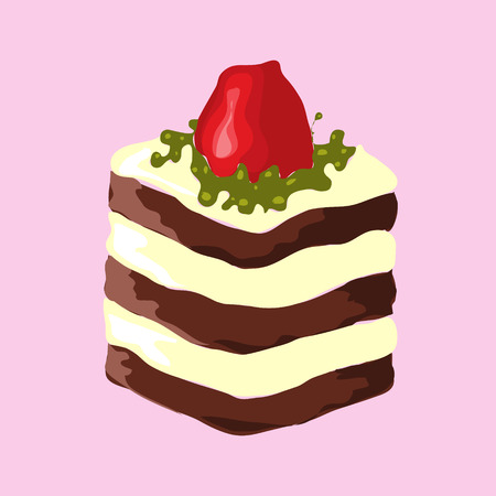 Illustration. Chocolate cake with strawberries.