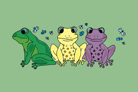 Illustration of colorful frog with butterfliesのイラスト素材
