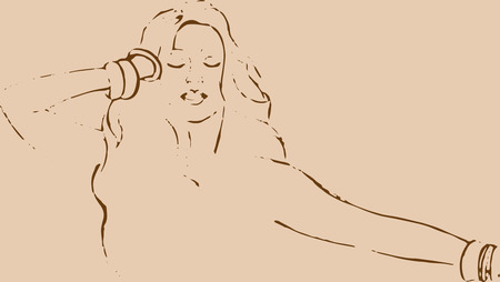 Illustration of a silhouette of a dancing girl on a beige background, hand drawingのイラスト素材