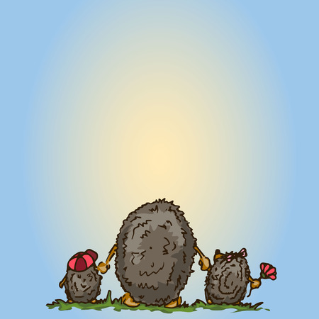 Illustration. Cartoon hedgehogs. Family.のイラスト素材