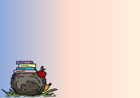 Illustration. Cartoon hedgehog with books. Background.のイラスト素材