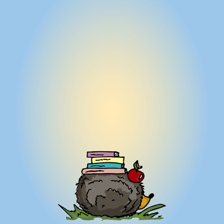 Illustration. Cartoon hedgehog with books.のイラスト素材