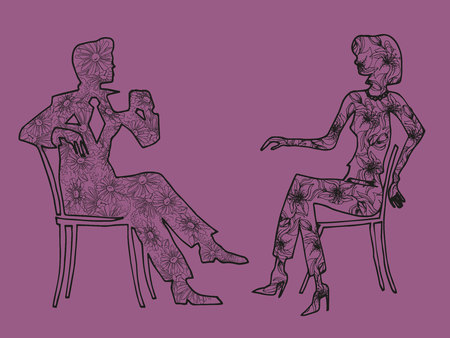 Illustration meeting. Man and woman on a date.のイラスト素材