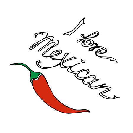 Illustration. Chili pepper. I love Mexican.のイラスト素材