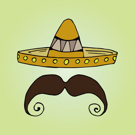 Illustration of Mexico. Hat sombrero. Men's mustache.のイラスト素材