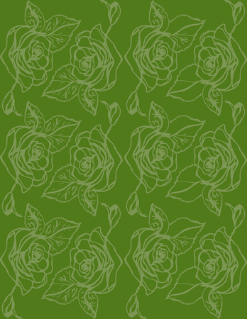 Illustration. Roses on a green background. Seamless pattern.のイラスト素材