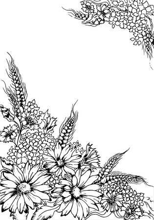 Illustration black and white greeting card with flowersのイラスト素材