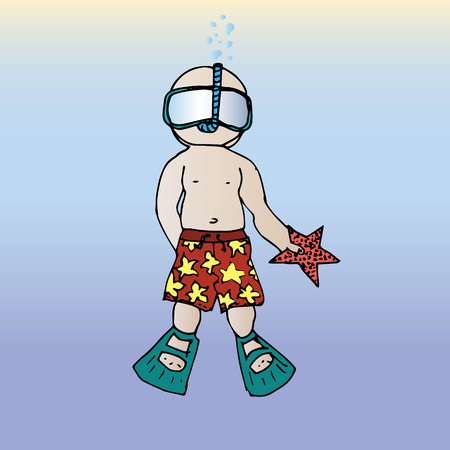Illustration of man on vacation. A student on vacation. Diving.のイラスト素材