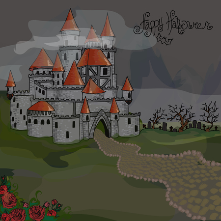 Illustration of Halloween. Castle in the darkのイラスト素材