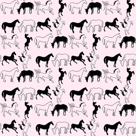 Illustration of the horse. Seamless pattern. Mustangs on a pink background.のイラスト素材