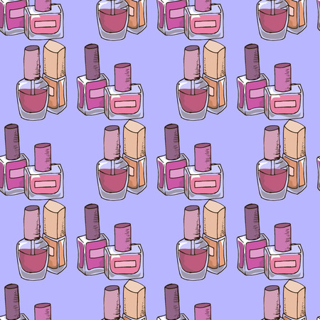 Illustration of cosmetics. Nail polishes fashion. Seamless pattern.のイラスト素材