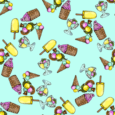 Illustration set of ice cream assorted. Seamless pattern.のイラスト素材