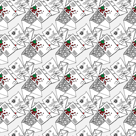 Illustration of letters and envelopes. Seamless pattern.のイラスト素材