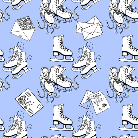 Figure skating and letters. Winter fun. Seamless pattern.のイラスト素材