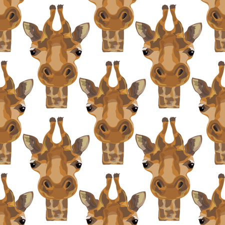 Illustration of a giraffe. The head of the giraffes. Safari and wild animals. Wild unspoiled nature. Seamless pattern.のイラスト素材