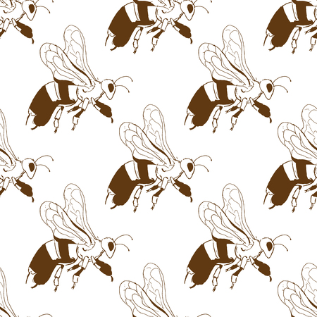 Illustration of a bee. Wild nature. A swarm of bees. Seamless pattern.のイラスト素材