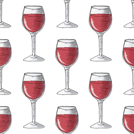 Painted illustration with drinks. Glass of red wine. Seamless pattern.のイラスト素材