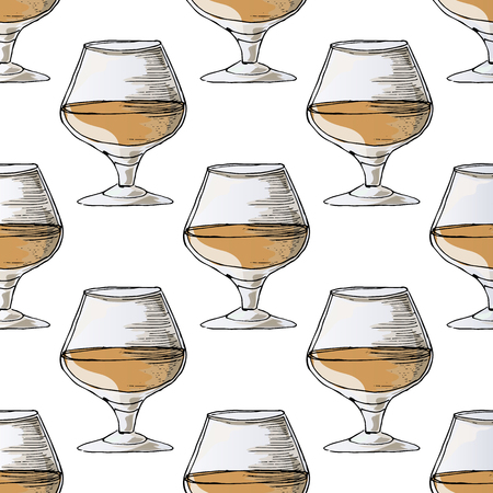 Painted illustration with drinks. A glass of brandy. Seamless pattern.のイラスト素材