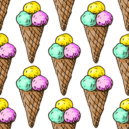 Illustration of sweets. Assorted ice cream. Happy holiday. Seamless pattern.のイラスト素材