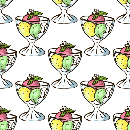Illustration of sweets. Assorted ice cream. Happy holiday. Seamless pattern.のイラスト素材