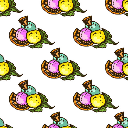 Illustration of sweets. Assorted ice cream. Happy holiday. Seamless pattern.のイラスト素材