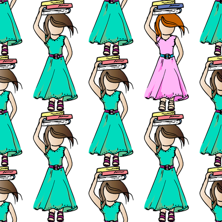 Illustration on the theme of leisure. Relax on vacation. Entertainment good girls. Seamless pattern.のイラスト素材