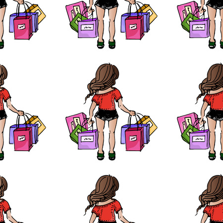 Illustration on the theme of leisure. Relax on vacation. Entertainment good girls. Seamless pattern.のイラスト素材