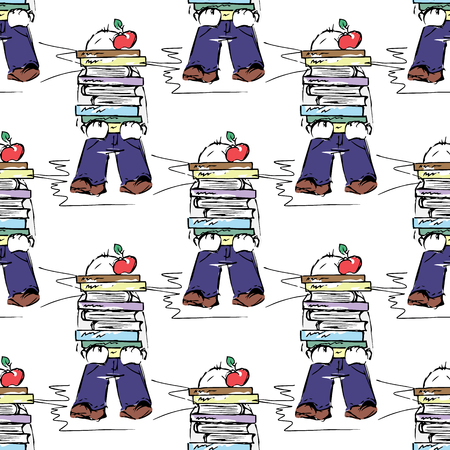 Educational illustration. People at work. Study, session, library, student life. Seamless pattern.のイラスト素材