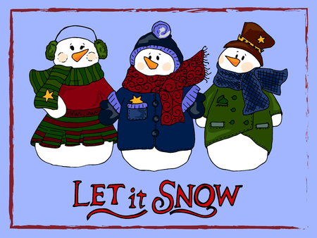 Holiday illustration. Christmas snowmen. New Year card. Winter figure.のイラスト素材