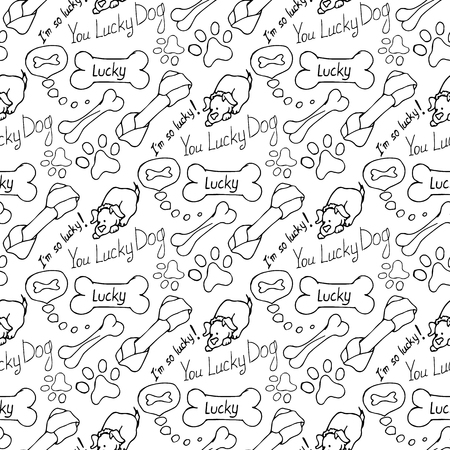Hand-drawn illustrations. The dream of a dog is a bone. Seamless pattern.のイラスト素材