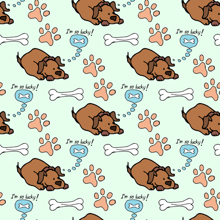 Hand-drawn illustrations. The dream of a dog is a bone. Seamless pattern.のイラスト素材