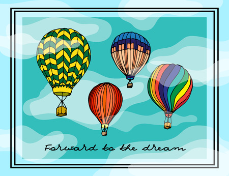 Painted illustration. Multi-colored aerostats, postcard.のイラスト素材