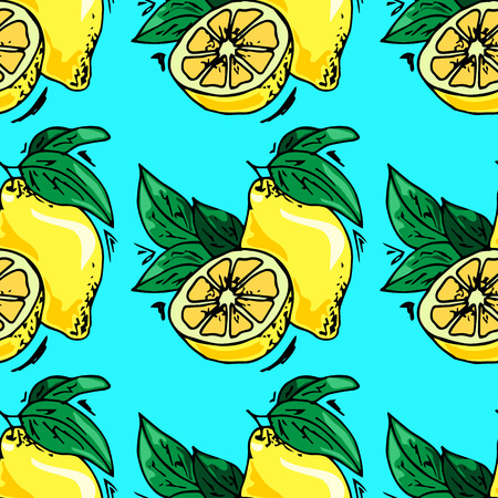 Hand-drawn illustrations. Card with fruits, lemons. Seamless pattern.のイラスト素材