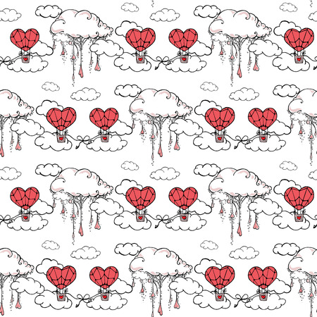 Hand-drawn illustrations. Greeting card for Valentine's Day. Feast of St. Valentine. Seamless pattern.のイラスト素材