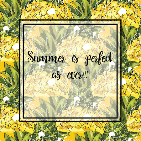 Hand drawing. Illustration of pineapple on a blue background. Seamless pattern. Card summer is perfect as everのイラスト素材