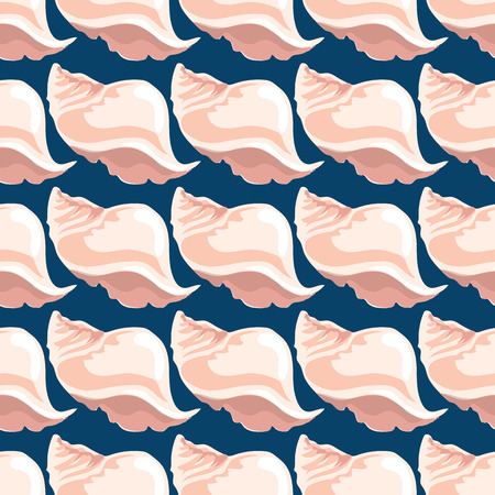 Hand-drawn illustrations.Image with sea shells on a blue background. Seamless patternのイラスト素材