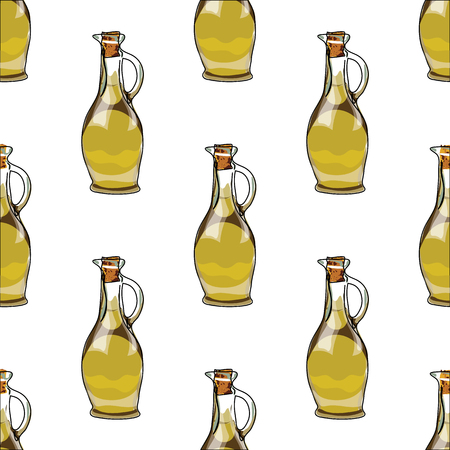 Illustration for the book. Seamless pattern. Jars with olive oil. Postcard with food. Gastro postcardのイラスト素材
