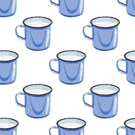 Illustration for the book. Seamless pattern. Mug with water. A cup of milk. Blue steel mugのイラスト素材