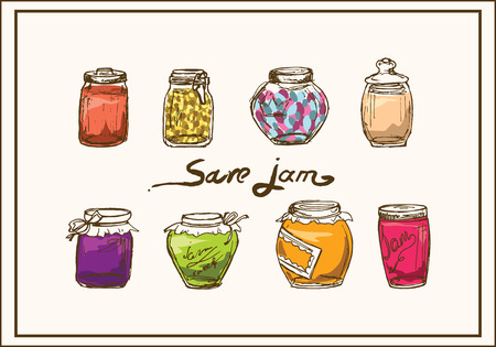 Save jam. A set of jars with jam. Bank of jam.のイラスト素材