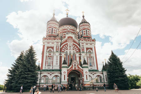Kiev, Ukraine - June 12, 2019: St. Panteleimon Cathedral. Gothic architecture in summer.