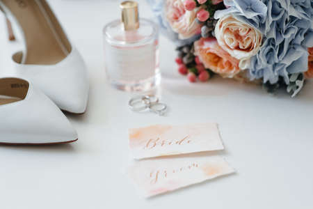 Wedding accessory bride on whiteの写真素材