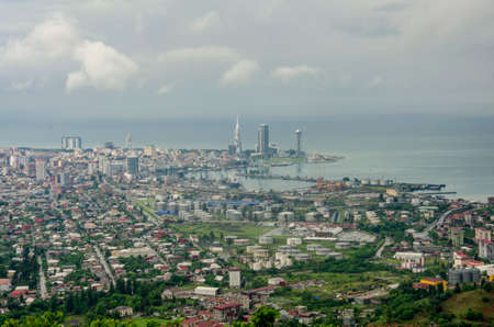 BATUMI, GEORGIA - JULY 20: Aerial view of seaside city on Black Sea coast, Batumi, Georgia.のeditorial素材
