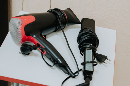 hair dryer isolated on whiteの写真素材