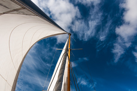 headsail against blue skyの写真素材