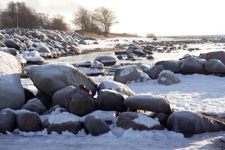 Snow Baltic sea in the winter. Estoniaの写真素材