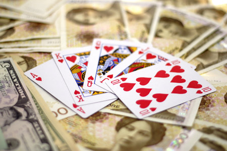 Money and a royal flushのeditorial素材