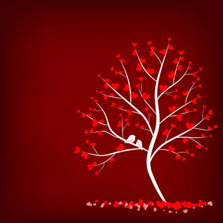 love tree with two birds on red backgroundのイラスト素材