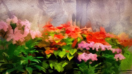 Abstract flower art background colorful red and pink texture / stroke paintingの写真素材