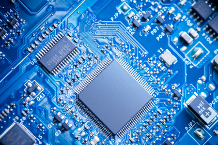 Close Up - Chips in a computer circuit boardの写真素材