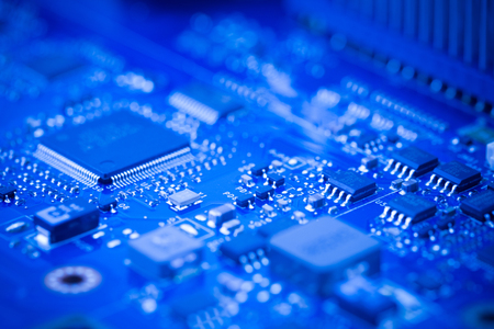 Close Up - Chip in a computer circuit board motherboardの写真素材